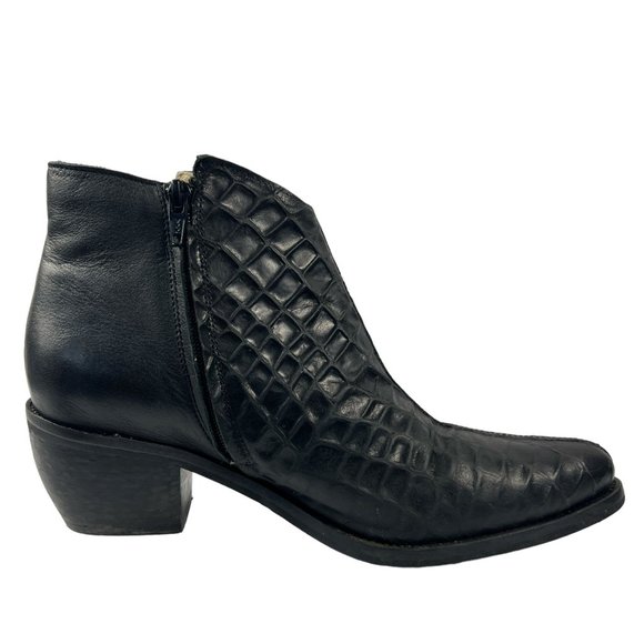 Dkode Jemila Leather Textured Crocodile Embossed Ankle Boots in Black Size 40 - Picture 7 of 12